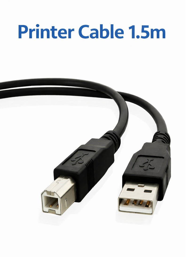 فوجيشكا USB 2.0 كابل طابعة A- ذكر الى B- ذكر سلكUSB A to B كابل السرعه العاليه سلك متوافق مع Hp, Cannon, Brother, Samsung, Dell, Lexmark, Xerox,Piano, Dac and More أسود - Image 1
